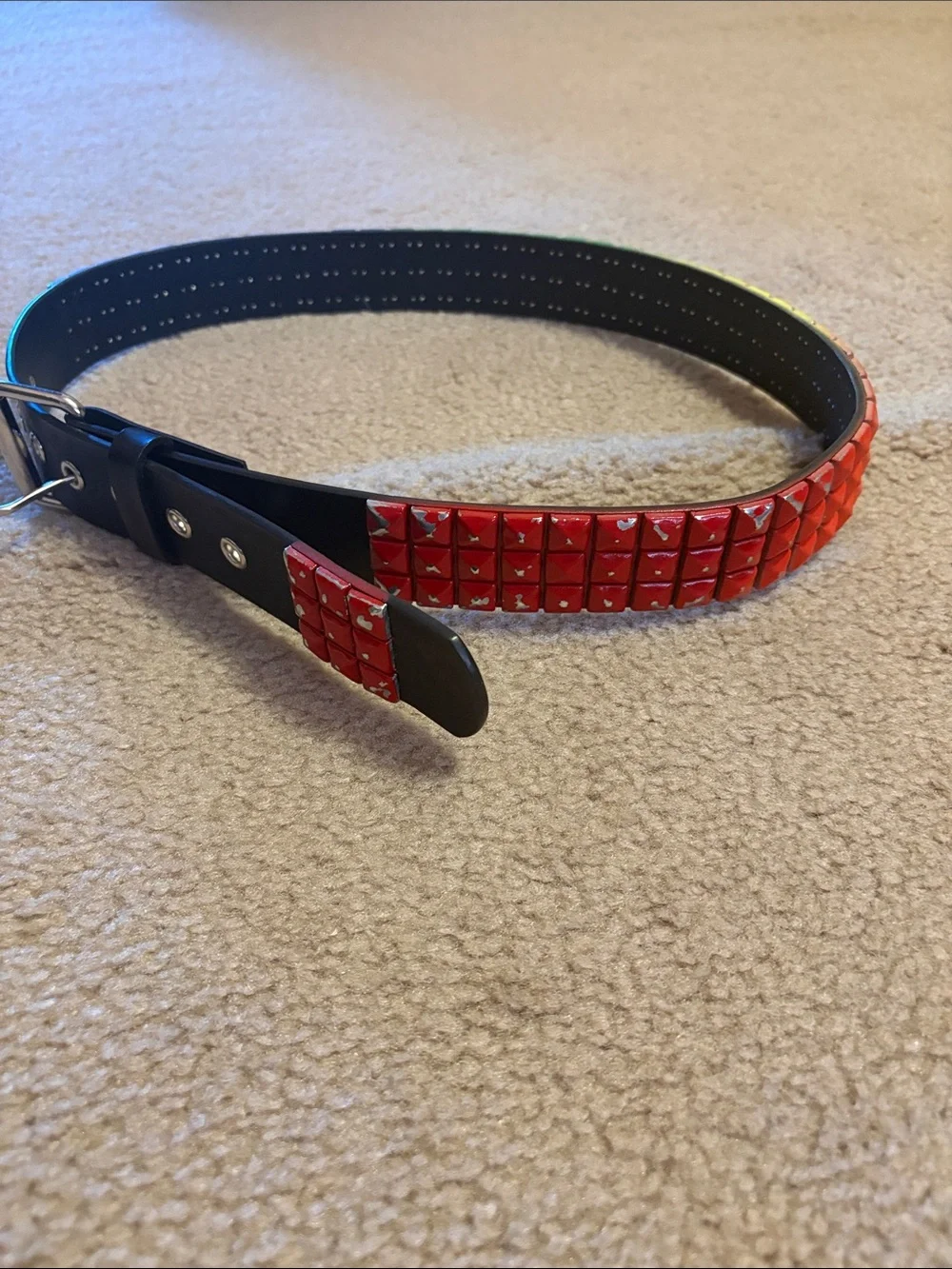 Vintage Y2K Hot Topic Bonded Leather Pride Rainbow Studded Belt Sz 31